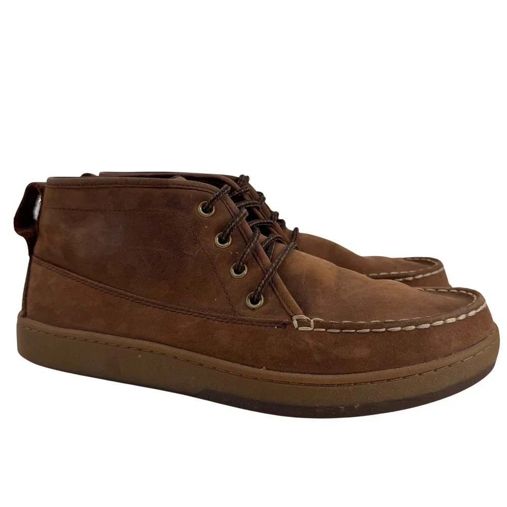 L.L.Bean Chukka Boots Mens 11 Brown Leather Plaid Lined Moc Toe 504638